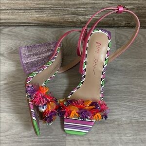 Betsey Johnson Pink and Purple Striped Heels with Floral Details Quinta